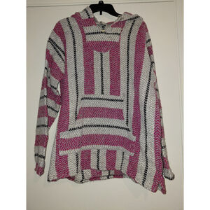 Baja Joe Drug Rug Kangaroo Pocket Striped Pullover Beach Hoodie Size XL Grunge